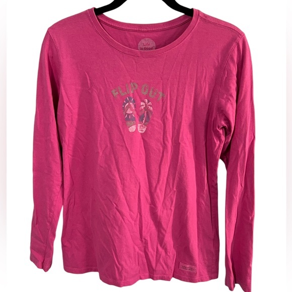 Life is Good Classic Fit Hot Pink Long Sleeve T-Shirt Flip Out Size Medium - Picture 1 of 6